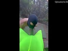 big ass ebony shemale green body suit fucks guy outdoors