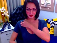 Hot Busty Office Shemale Babe Jerks at Live Cam